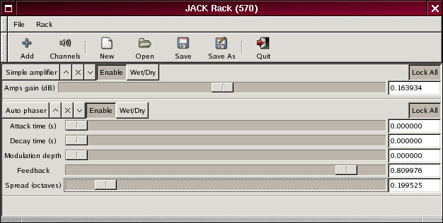 Efectos seleccionados en Jack Rack